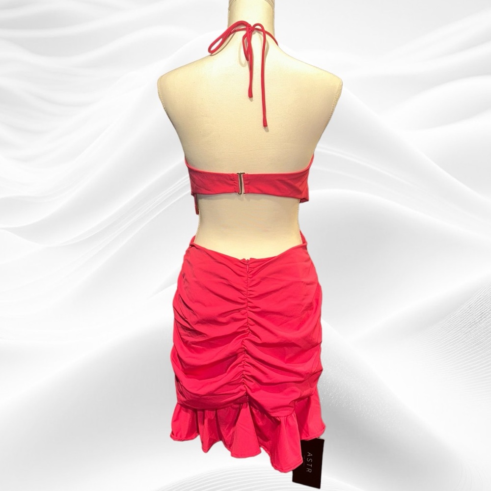 ASTR the Label Hot Pink Ariane Mini Dress Ruched Cut Out XL - Picture 5 of 8